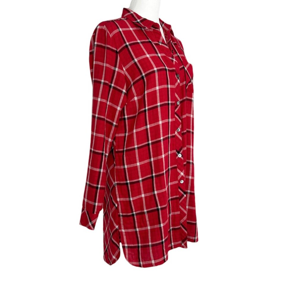 J. Jill Cotton Plaid Button Down Tunic Long Sleeve Shirt Dress (XS) - Picture 3 of 15